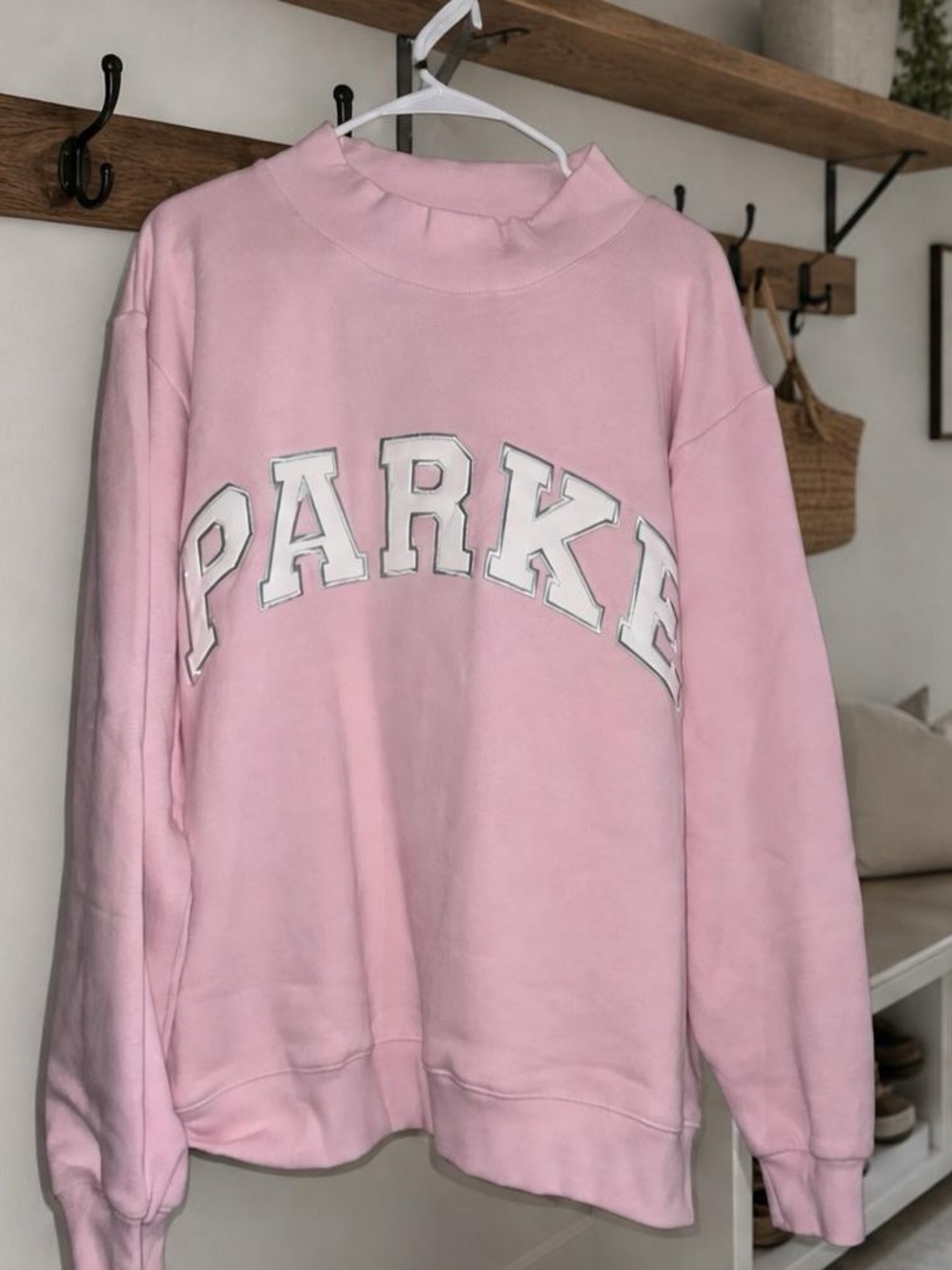 Parker Light Pink Mock Neck Sweatshirt with White Logo